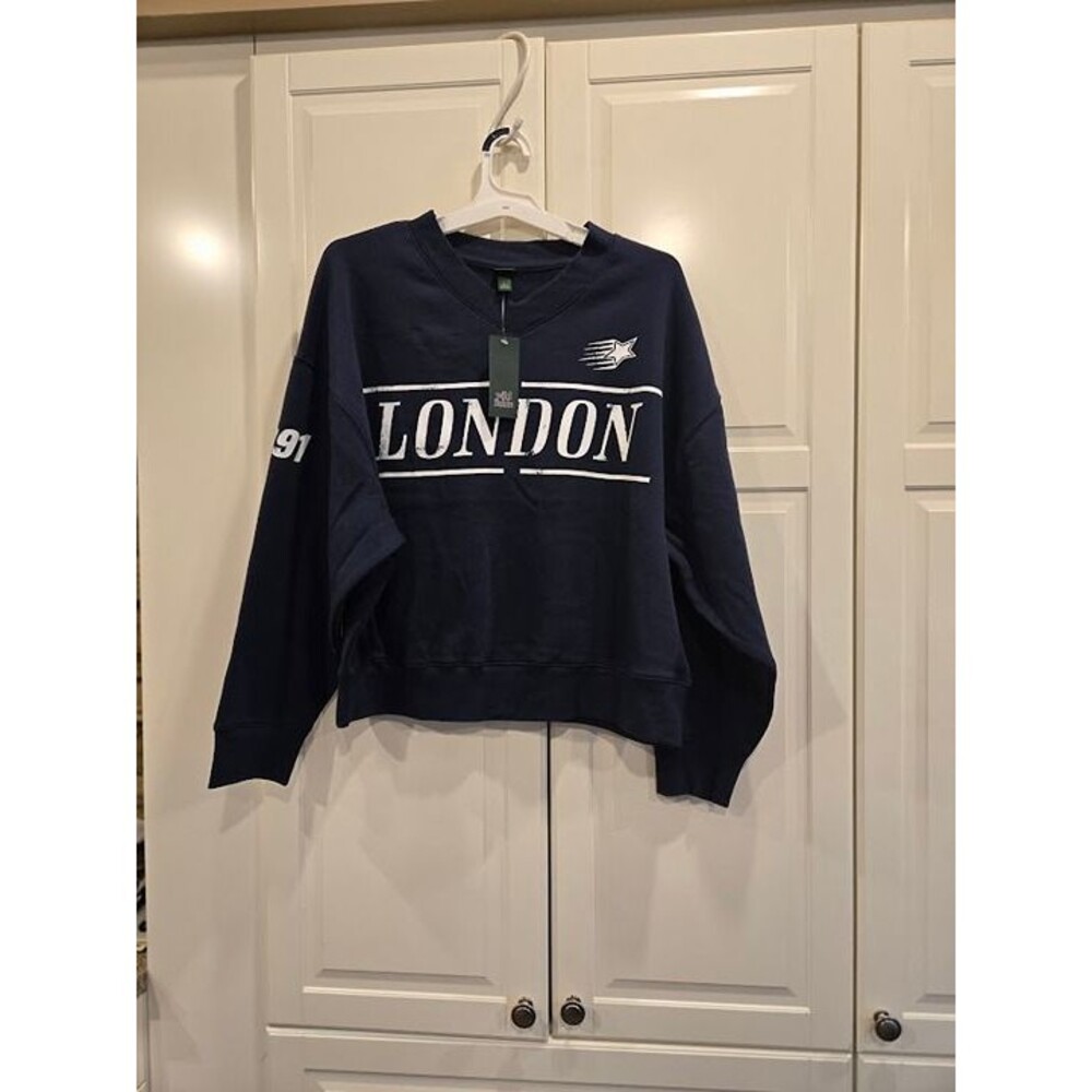 Wild Fable Oversized LONDON V-Neck Sweatshirt - Navy Blue - Womens LARGE - NEW